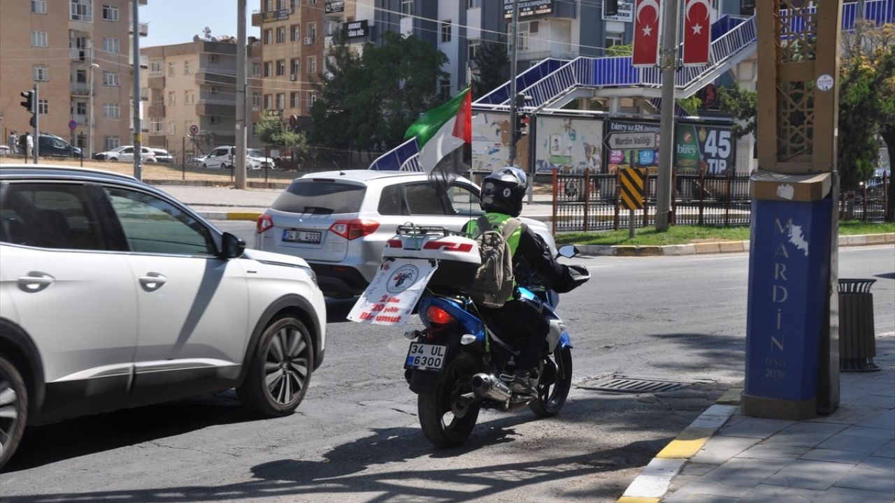 Filistin'e Destek İçin Motosikletle Yola Çıkan Hasan Cincik Mardin'e Ulaştı