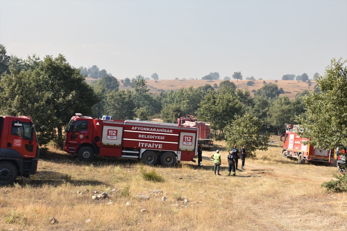 Afyonkarahisar'ın Sinanpaşa ilçesinde ormanlık alanda çıkan yangın söndürülmeye...