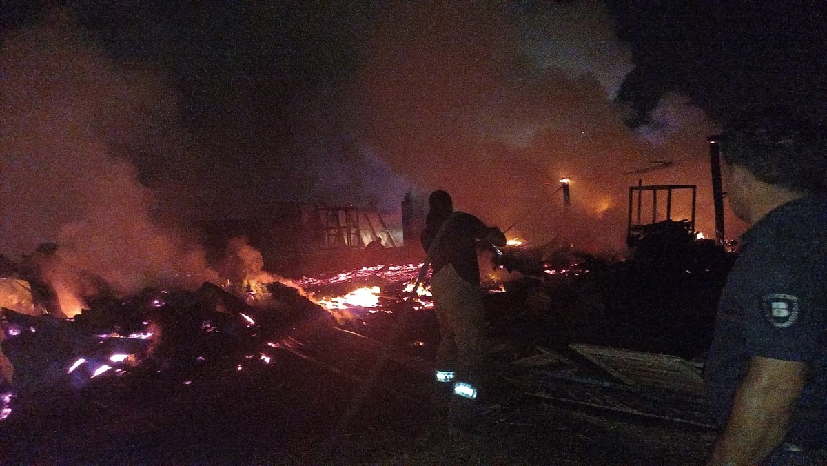 Balıkesir'de ahşap palet üretim ve onarımı yapılan atölyede çıkan yangın, itfaiye ekiplerince...