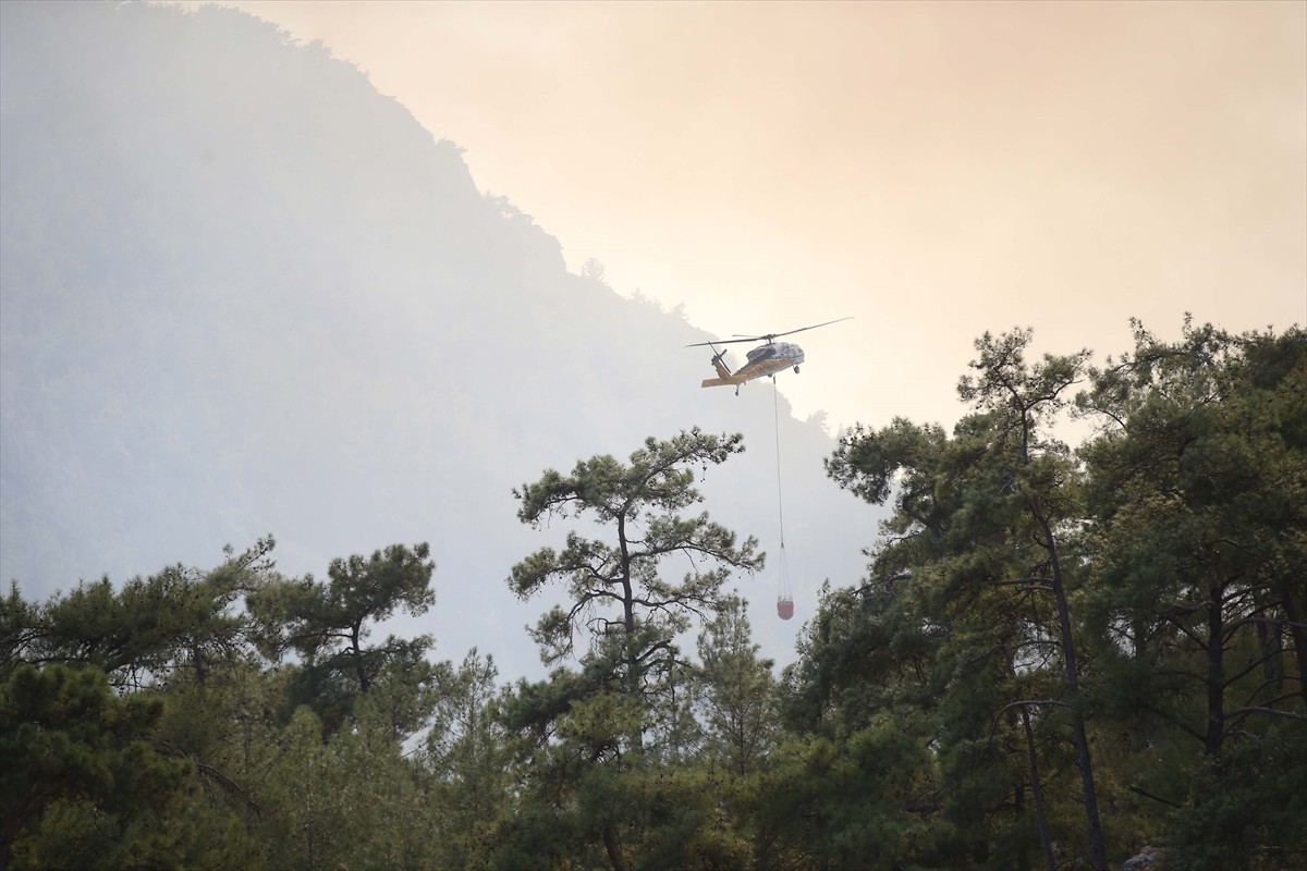 Muğla'nın Menteşe ilçesinde ormanlık alanda çıkan yangına havadan ve karadan müdahale...