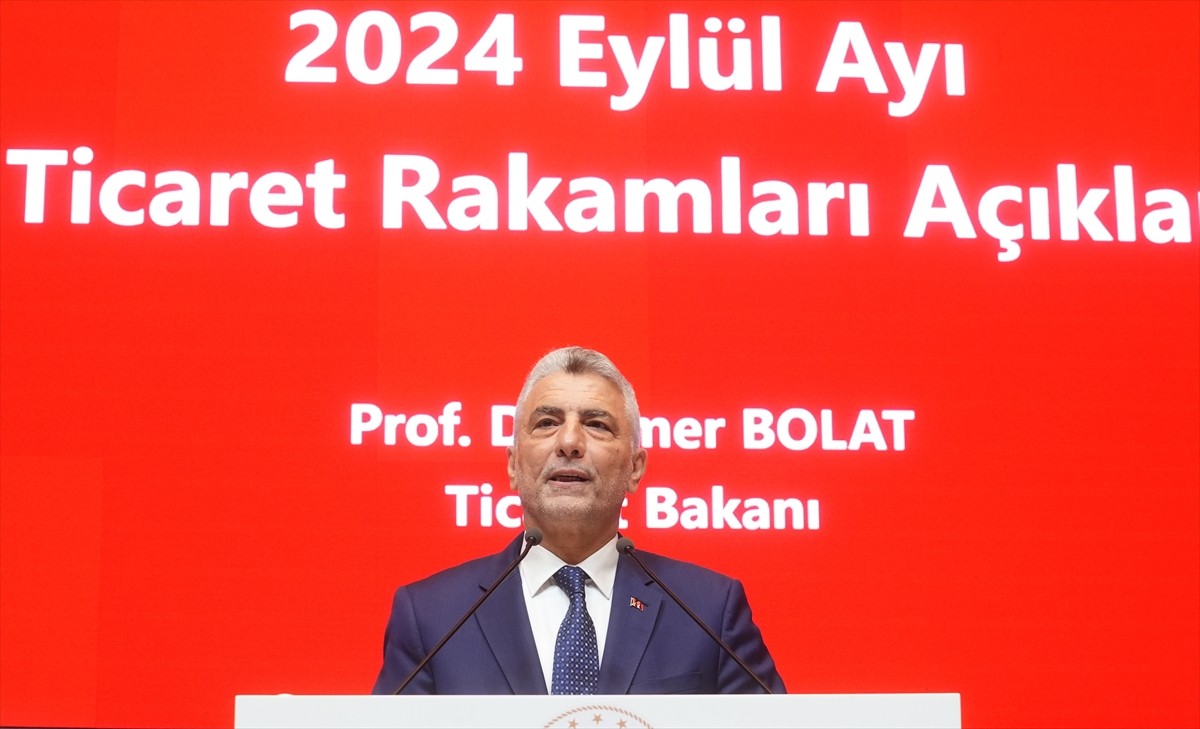 Ankara'da, Ticaret Bakanlığı Konferans Salonu'nda, Eylül 2024 dış ticaret rakamları hakkında basın...