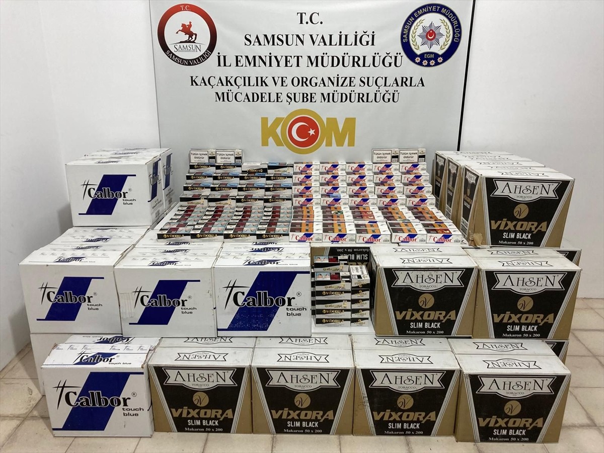 Samsun'da düzenlenen kaçakçılık operasyonunda 350 bin gümrük kaçağı makaron (filtreli sigara...