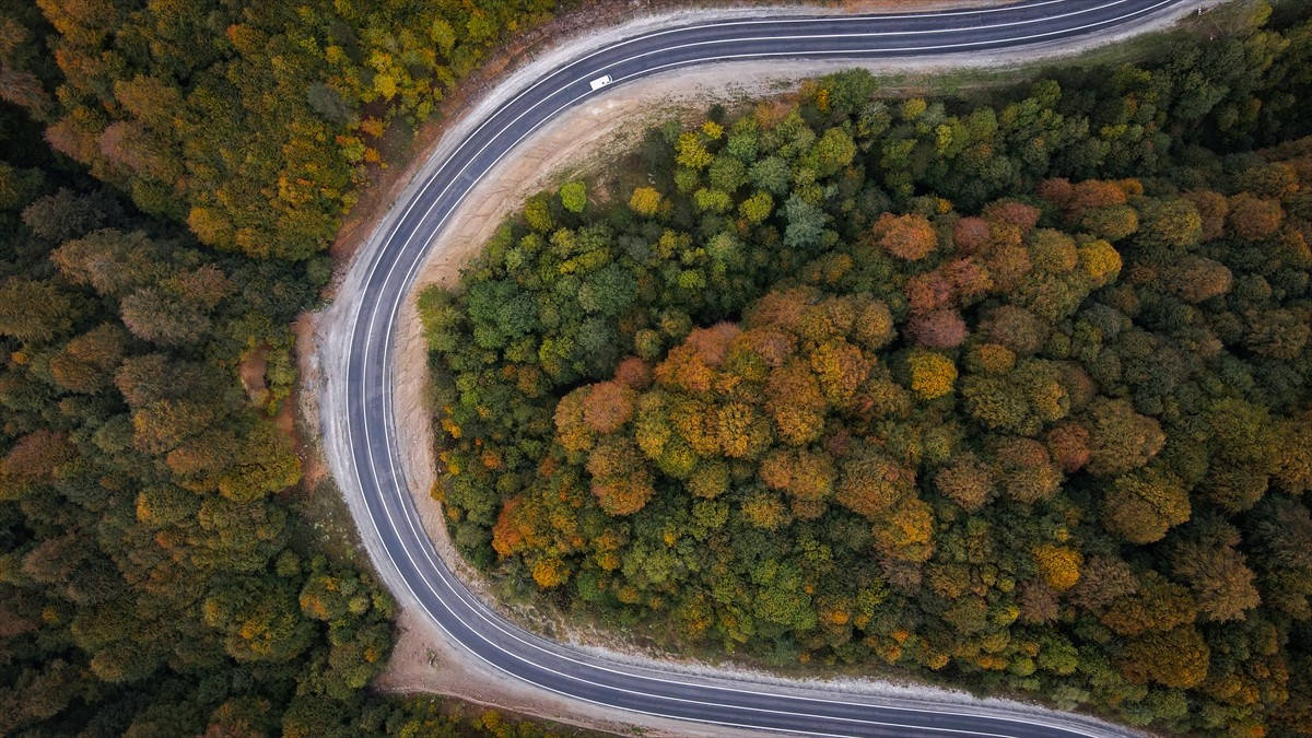 Kütahya ile Bursa il sınırları arasındaki Domaniç Dağları'nda sonbaharın renkleri, sis bulutuyla...