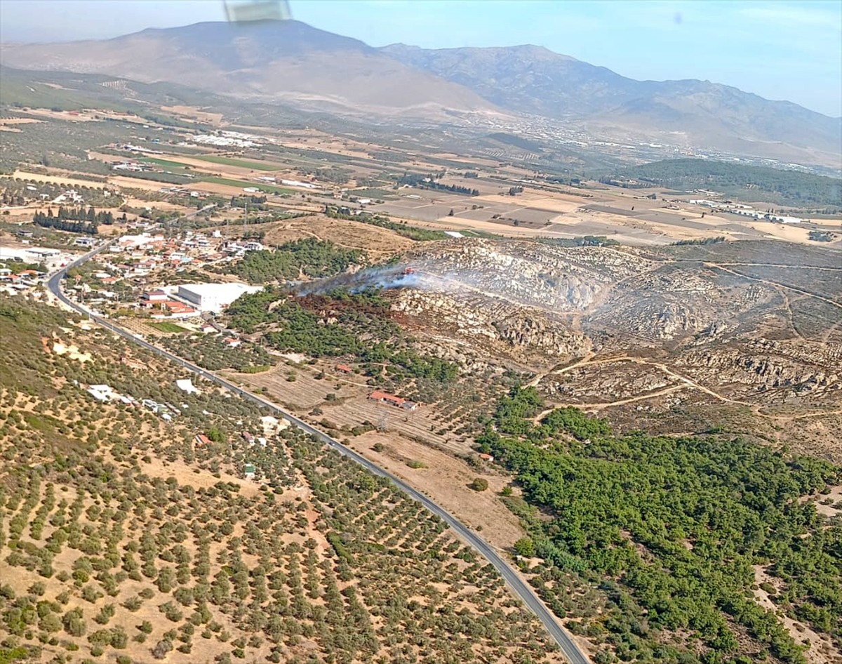 İzmir'in Foça ilçesinde ormanlık alanda etkili olan yangına müdahale ediliyor.