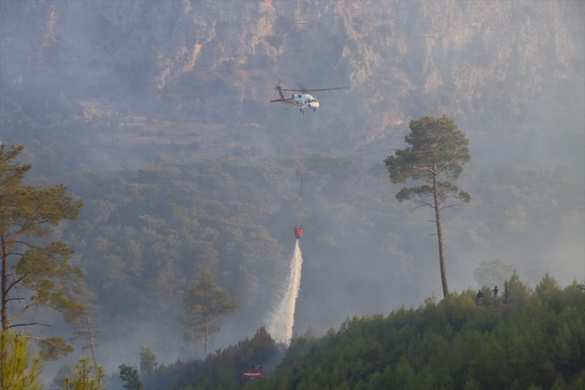 Muğla'nın Dalaman ilçesi Taşbaşı Mahallesi'nde çıkan orman yangınına havadan ve karadan müdahale...