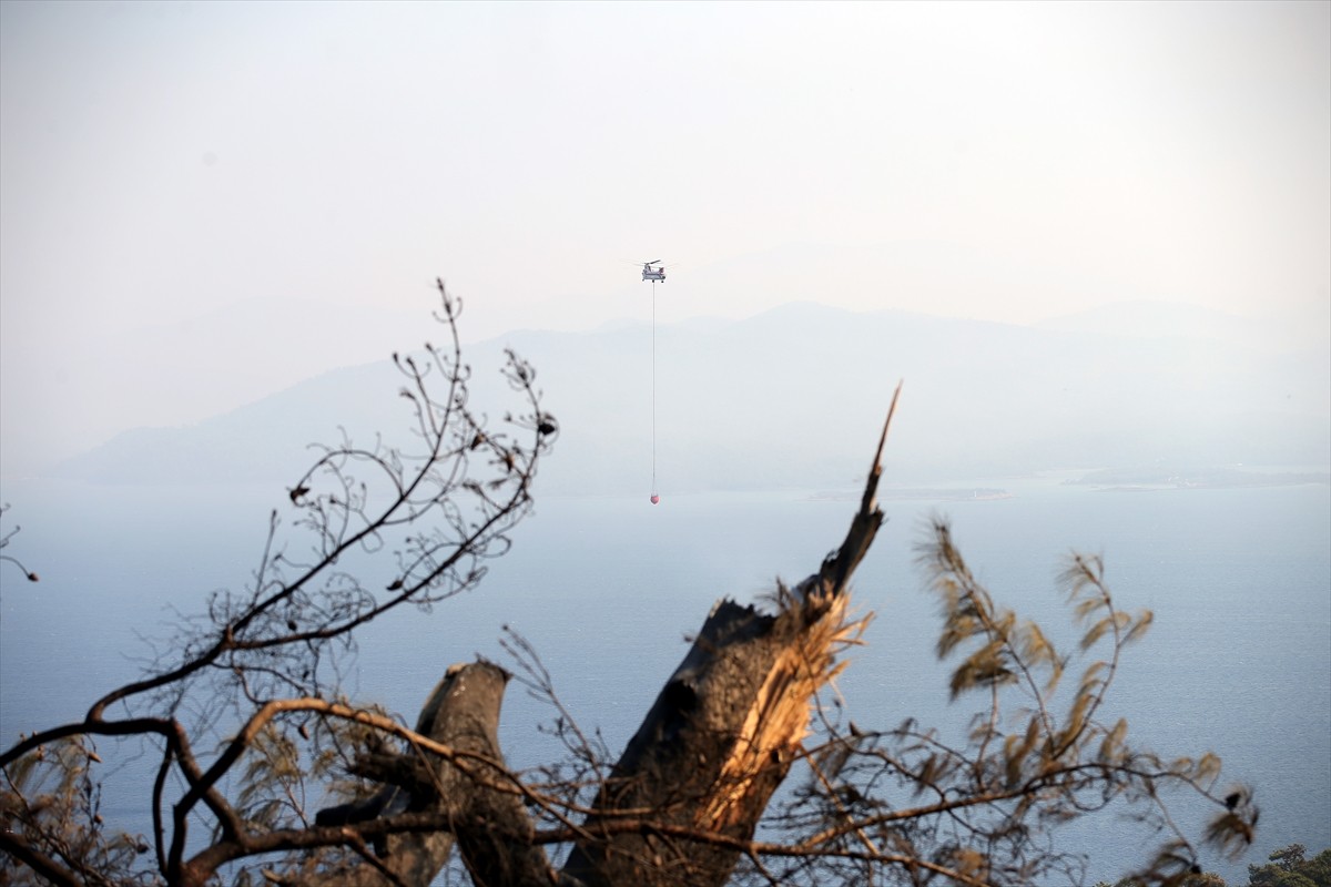 Muğla'nın Menteşe ilçesindeki orman yangınına havadan ve karadan müdahale devam ediyor.  