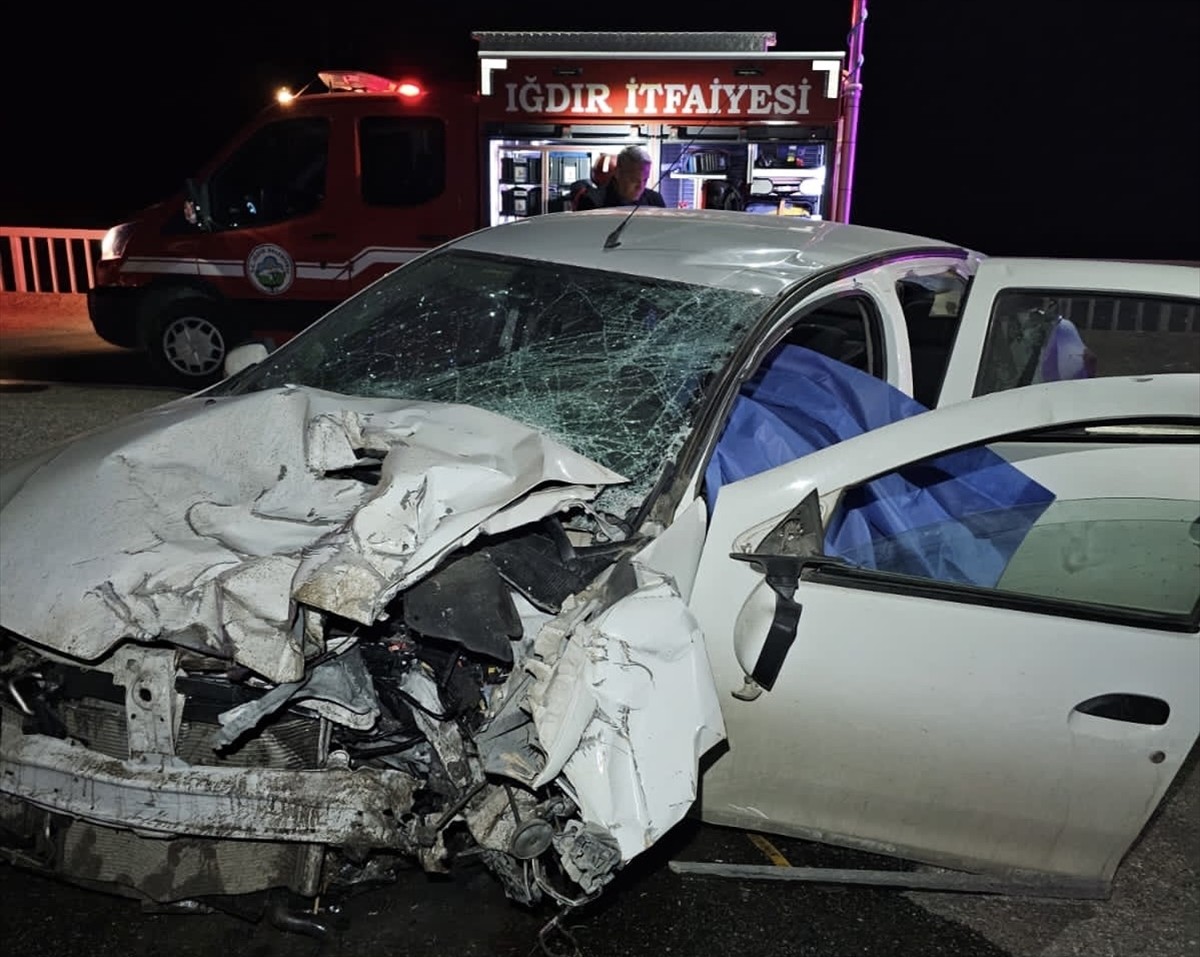 Iğdır'da bariyere çarpan otomobilin sürücüsü öldü, 2 kişi yaralandı. Olay yerine itfaiye ekipleri...